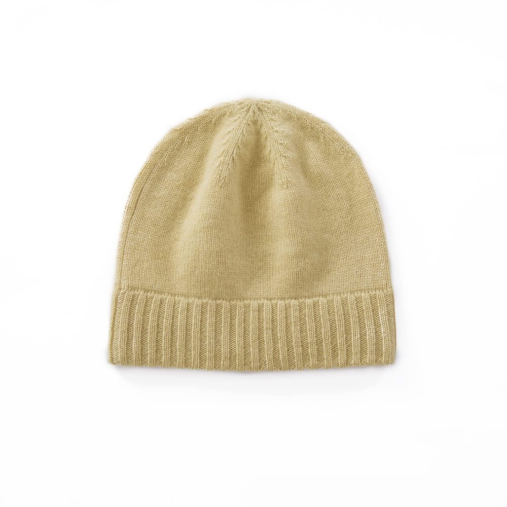 6093 Beanie Hat 100% Cashmere Knit Beanie Plant Dyeing Thanksgiving Khaki